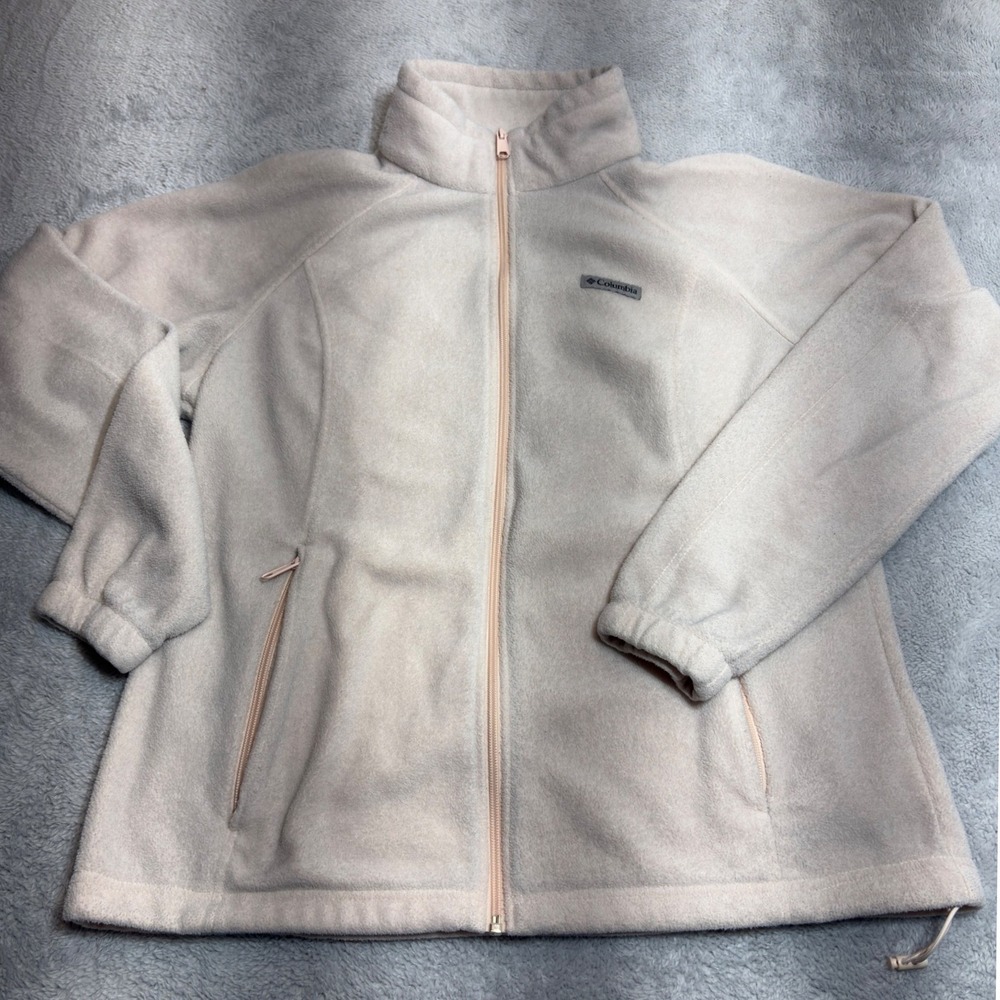 Columbia Fleece Jacket Womens XL Cream Full Zip Benton Springs WL6439 Mock Neck